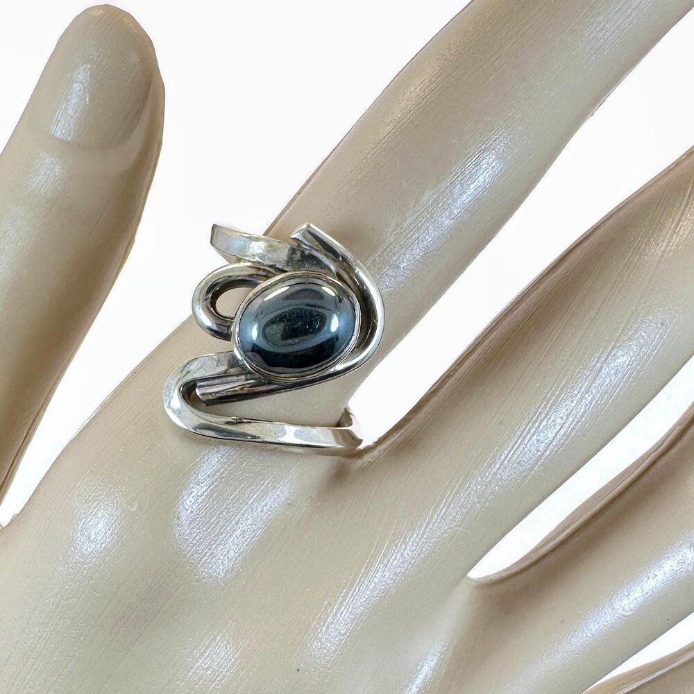 Hematite Ring, Sterling Silver, Vintage, Hand Made, OOAK, One of a Kind, 70s